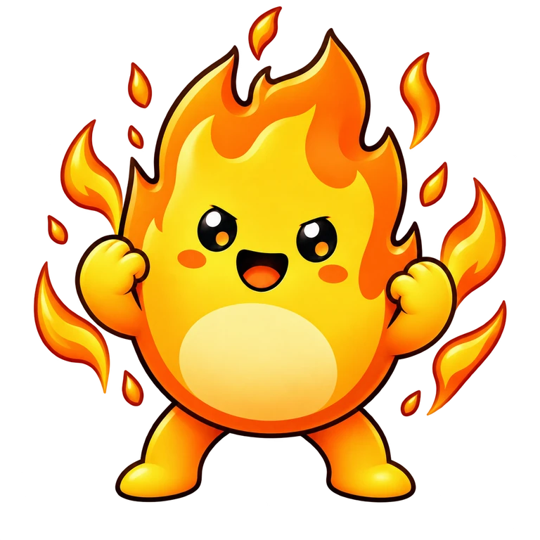 Sol full of energy, with flames flaring around him